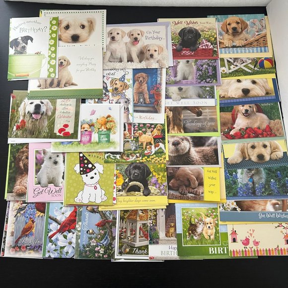Mixed Lot of 35 Greeting Cards w/ Envelope Dogs Puppies Cats Kittens and Birds - Picture 1 of 16